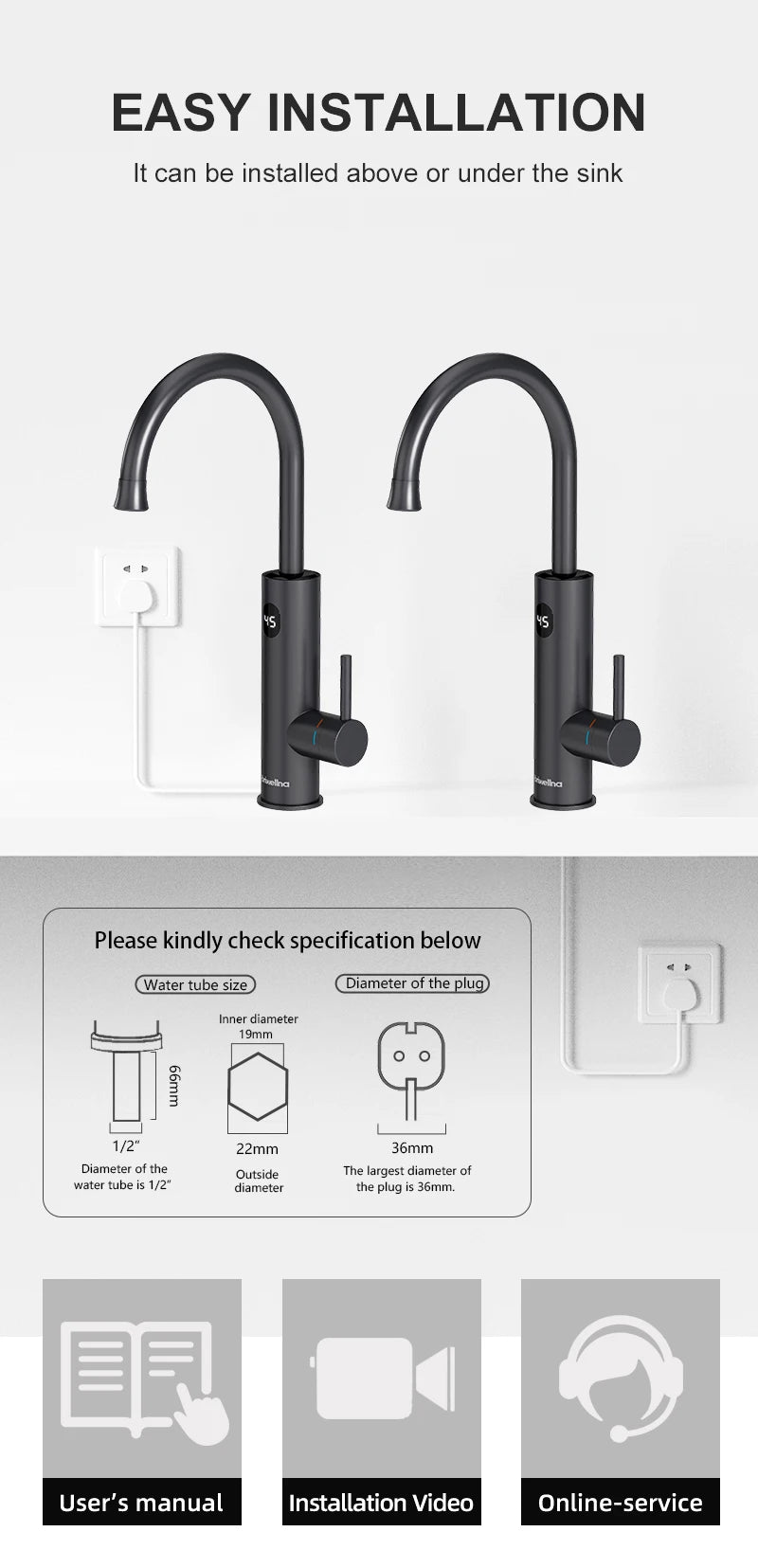 Briwellna Instant Hot Water Heating Faucet 220V Electric Faucet With Universal Adapter Nozzle Stainless Steel Heating Faucet
