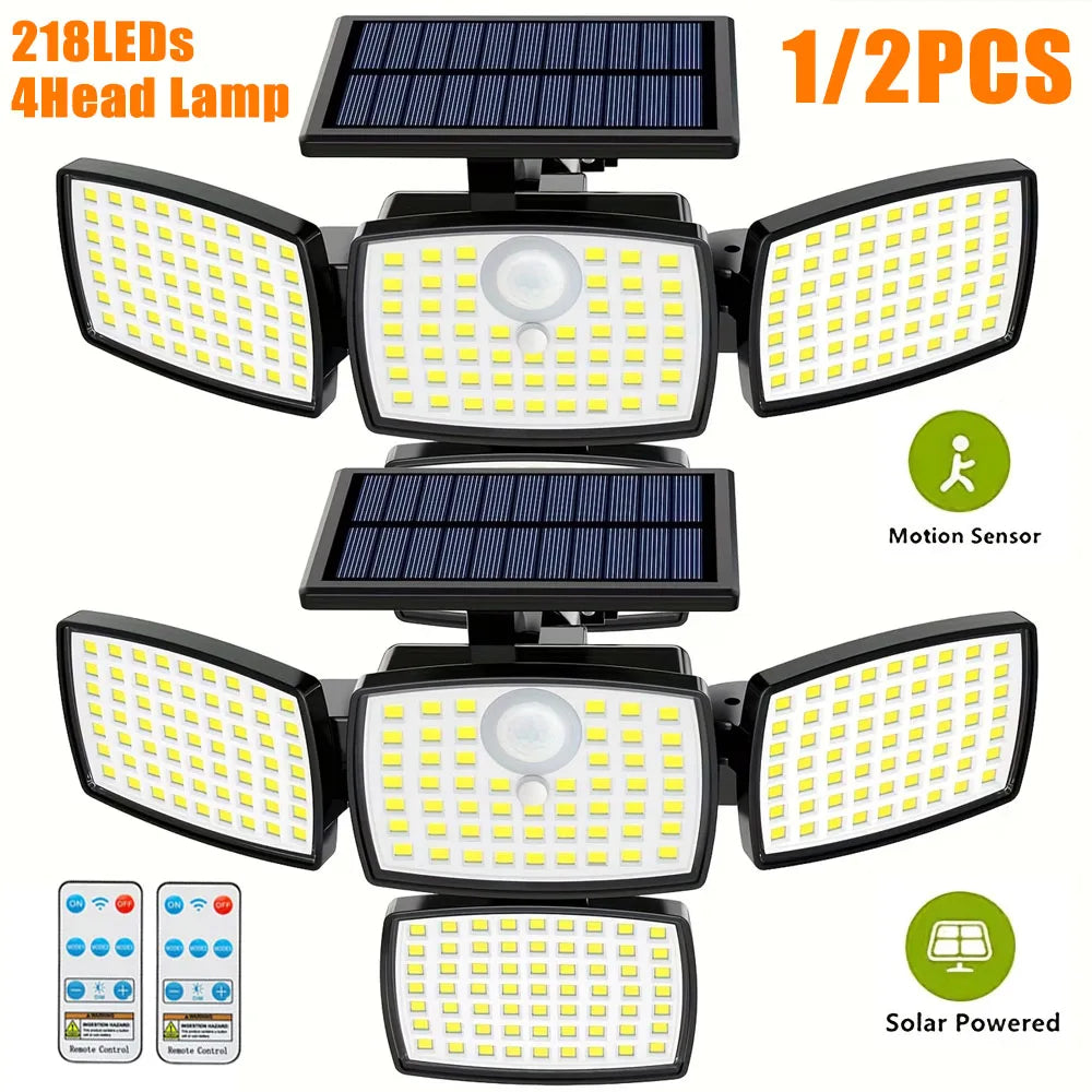 1/2-pack 218LEDs Solar Outdoor Lights with Motion Sensor, Solar Powered Security Lamp with Remote, 3 Lighting Modes, IP65 Waterproof for Backyard Yard Garden Driveway