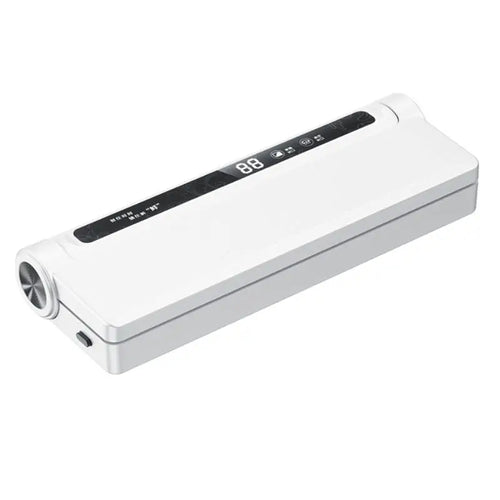 White automatic vacuum sealer machine with black control panel and sealing bar