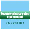Blue and green promotional graphic for severe varicose veins laser treatment offering buy one get five free deal.