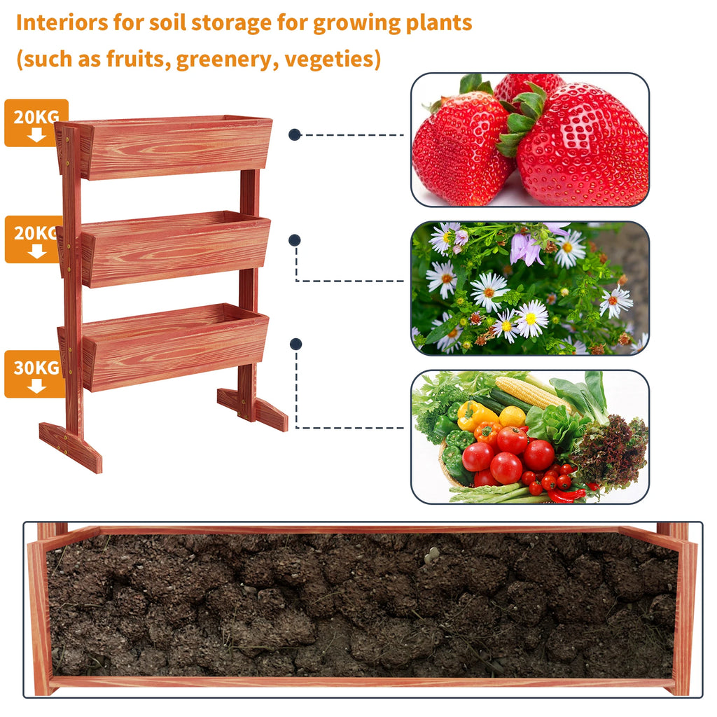 4-Tier Vertical Raised Planter Box Elevated Garden Bed Outdoor Wooden Herb Vegetable Ladder Troughs for Gardening