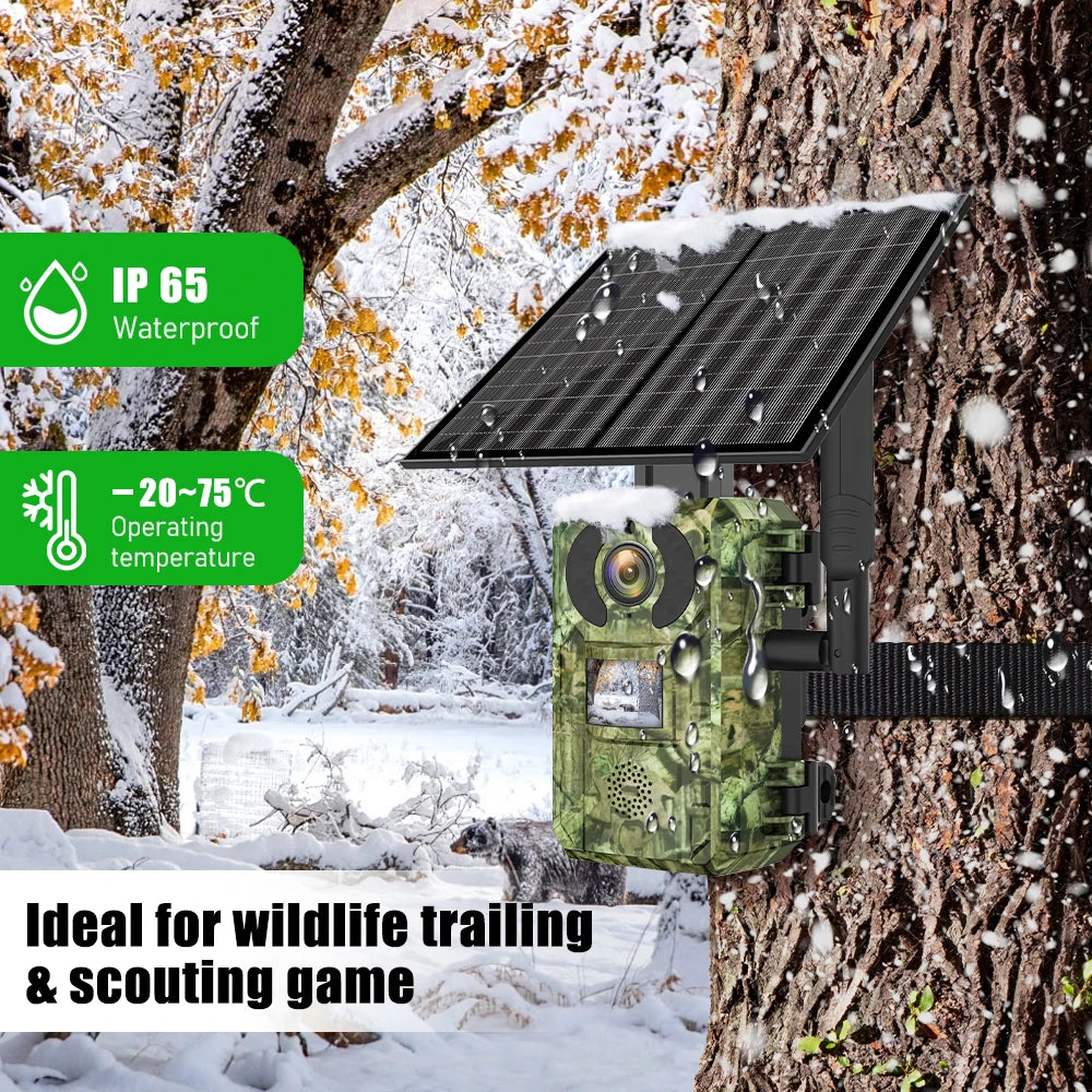 EU 4G Cellular 2K Battery Solar PIR Motion Activated Wildlife Hunting Trail Camera IP65 Outdoor Night Vision No Red Exposure
