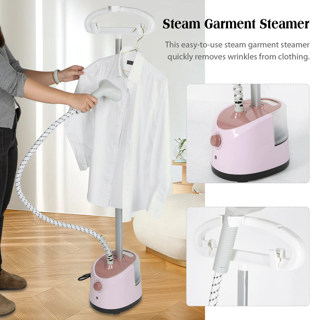 Tidesmit light pink standing garment steamer for clothes with flat and hanging ironing capabilities hero view