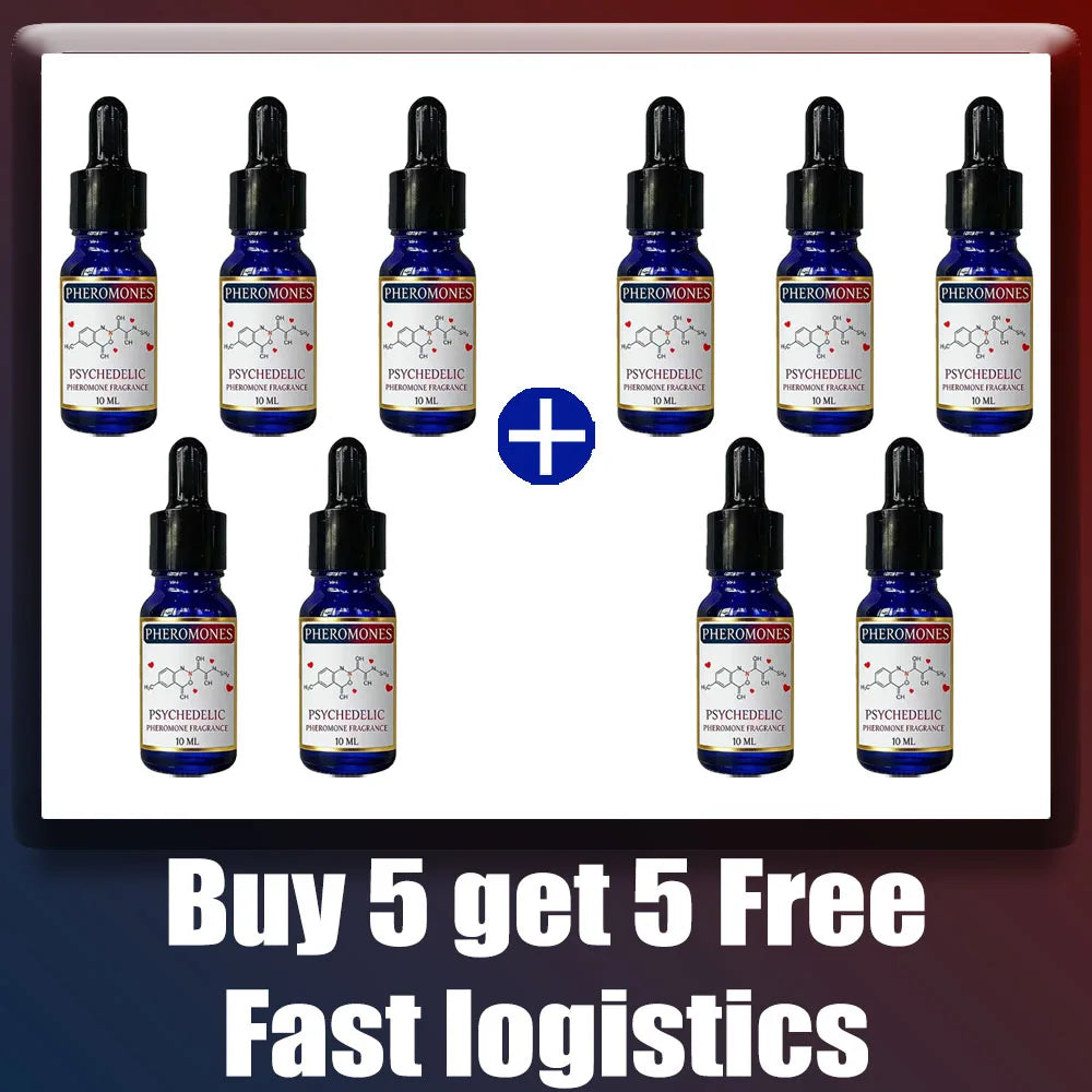 Psychedelic Pheromone Fragrance Oil for Men: 10ml blue glass dropper bottles, long-lasting scent for dates and business.