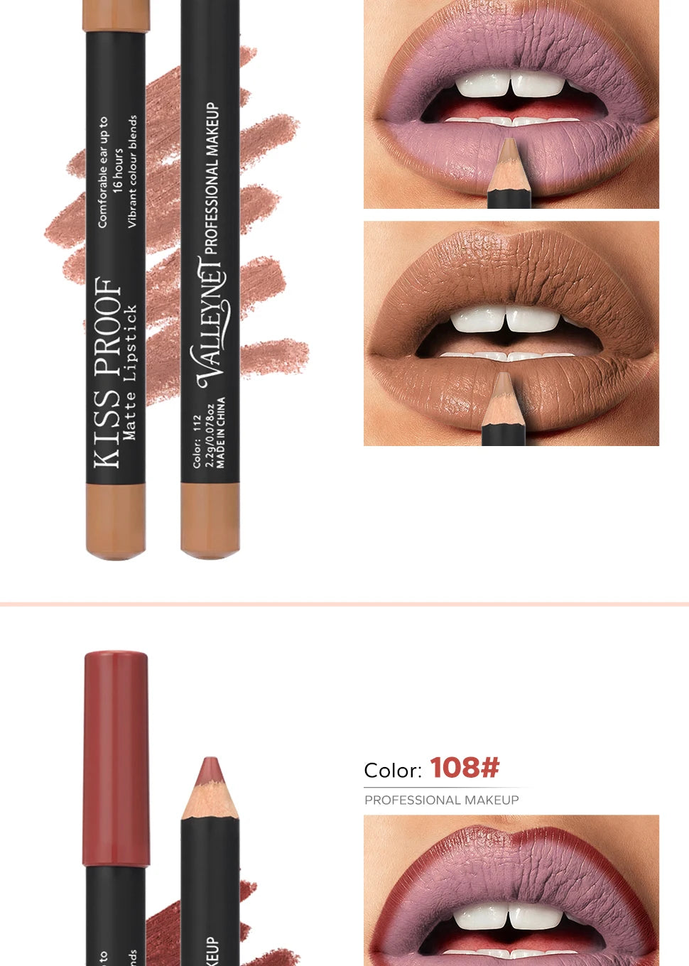 4-piece wood lipstick set in nude brown shades with a long-lasting, waterproof, velvet matte finish for lips.