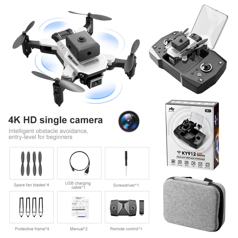Mini 4K Dual Camera Drone - Foldable Portable RC Quadcopter White Single camera Tidesmit