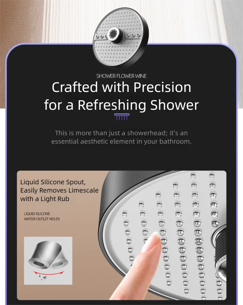 Adjustable Rainfall Shower Head 5 Modes Big Panel High-pressure Large Flow Top Spray 175mm Ceiling Mounted Supercharge Shower