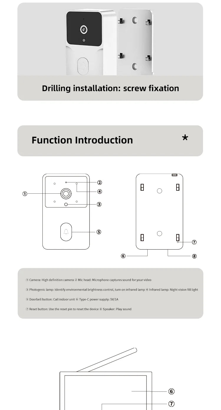 4.3 "visual electronic doorbell 100-degree wide-angle ultra-long standby infrared night vision intelligent cat eye monitoring