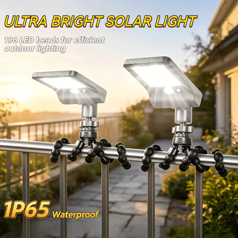 2pcs IP65 Solar Octopus Lights. Bendable Brackets Fit Any Spot, Solar Powered Pool Lights, 196 LEDs with Motion Sensor Auto-on. Drill-free Installation, Great for Yard Lighting