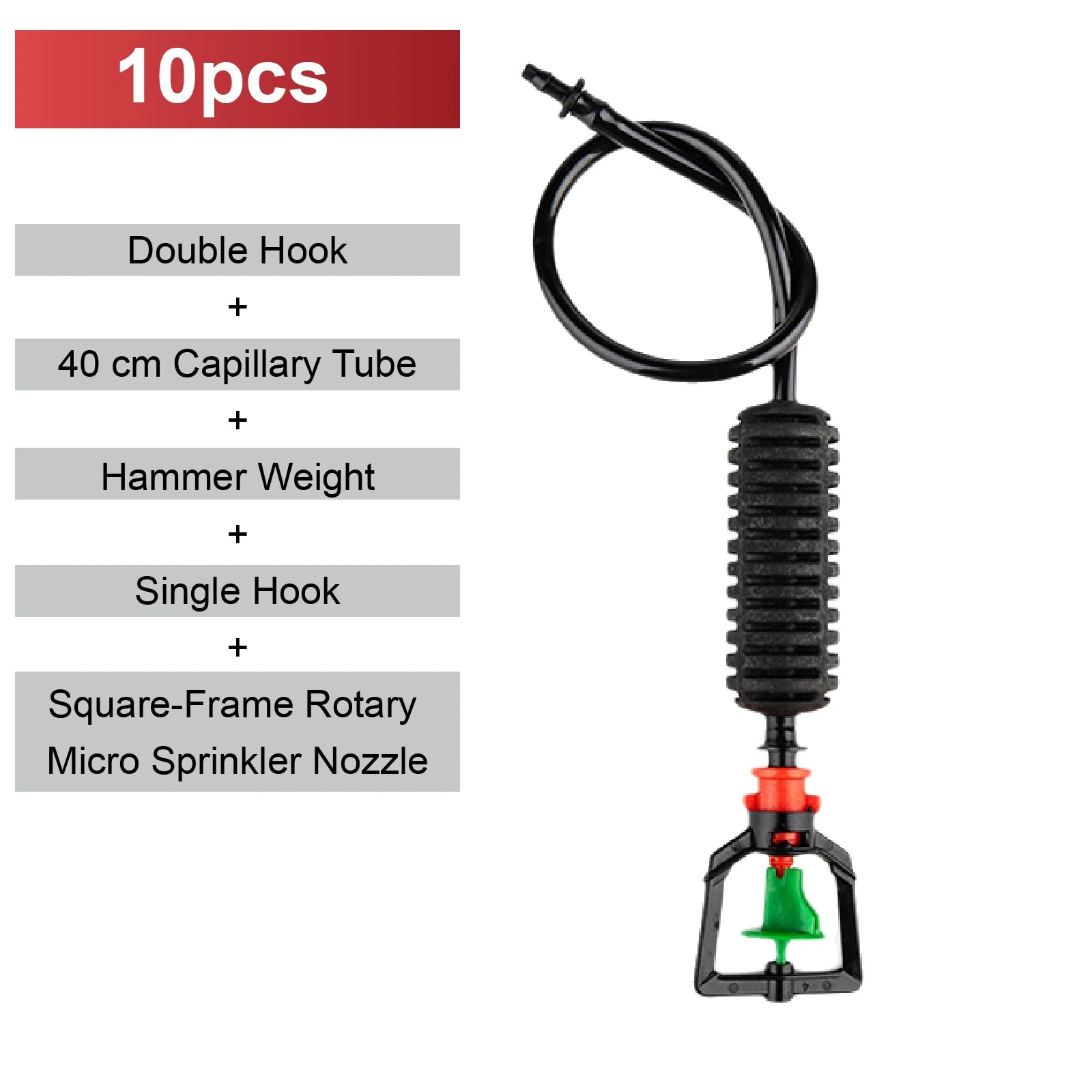 Rotary micro mist sprinkler nozzle with capillary tube, single hook and green spray holder