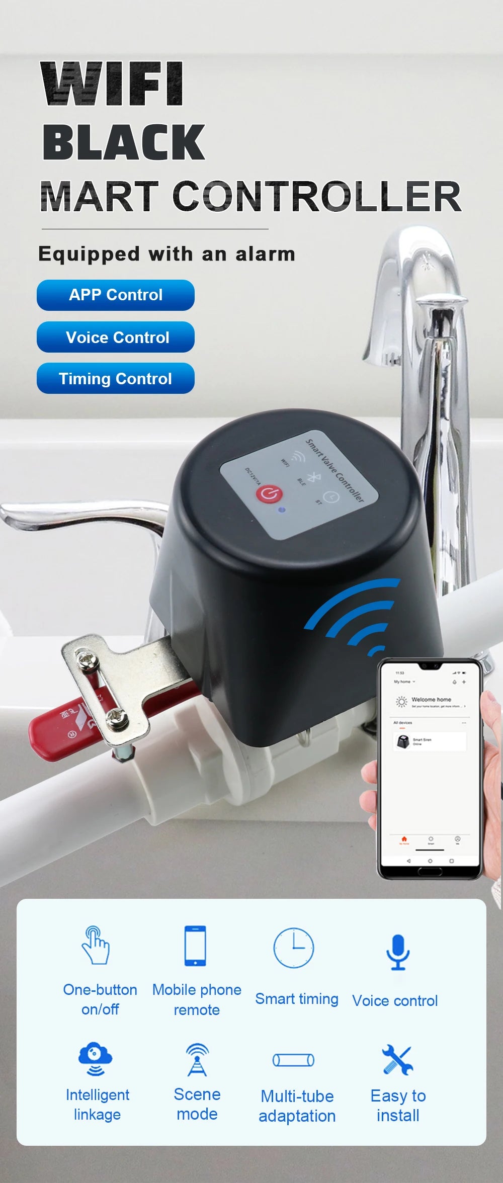 Smart WiFi Gas Valve Controller - App-Controlled Auto Shut-Off Valve Tidesmit