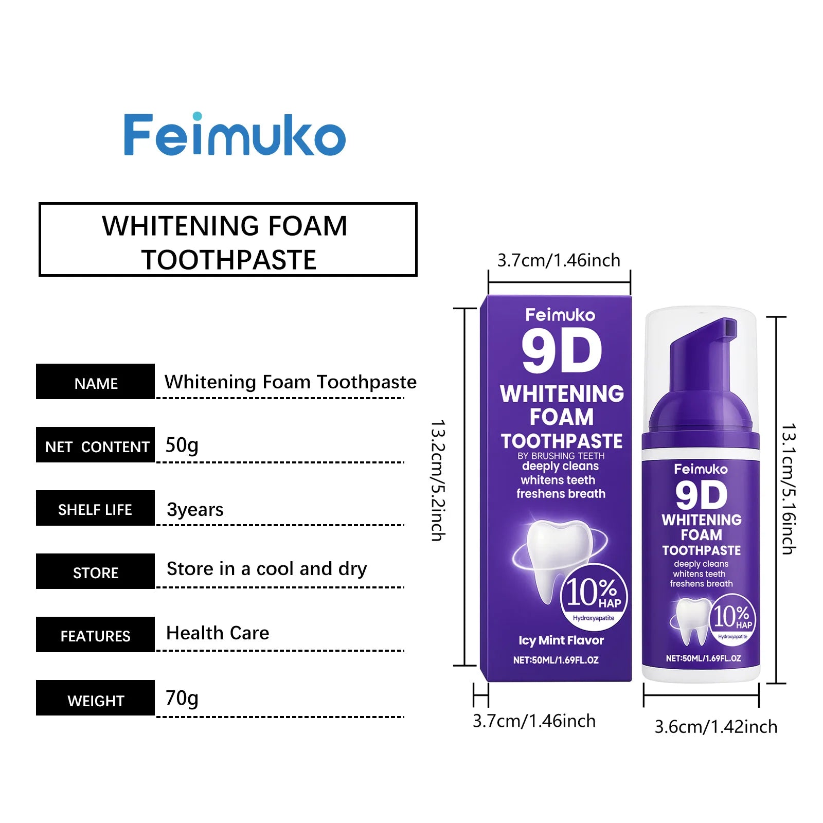 Tidesmit 9D Purple Tooth Mousse Whitening Foam Toothpaste with 10% Hydroxyapatite for Stain Removal