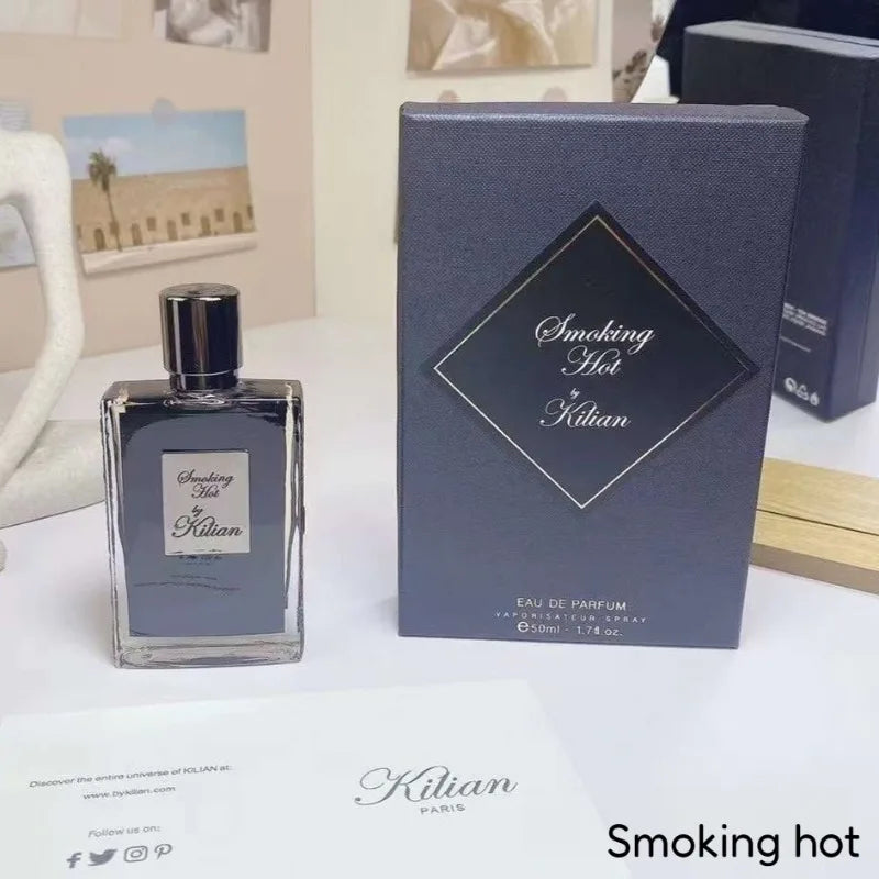 By Kilian Smoking Hot unisex EDP 50ml, a woody spicy oriental perfume in a sleek square glass bottle with luxury box.