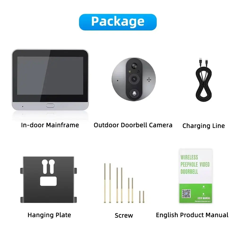 4.3 Inch Screen Tuya WiFi Smart Peephole Doorbell Camera 1080P Wireless Digital Door Viewer with PIR Motion Alert Two-Way Talk Infrared Night Vision Home Security Video Intercom