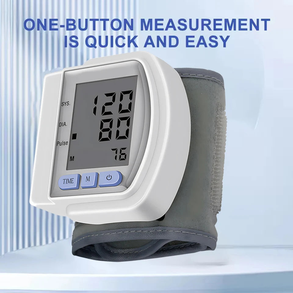 Wrist Digital Blood Pressure Monitor, Heart Rate Pulse Meter, Portable Sphygmomanometer Tensiometer for Home Use