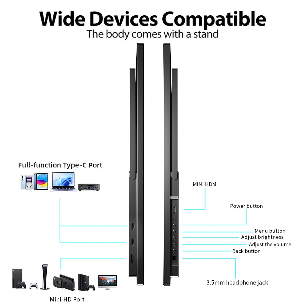 Sibolan 22" 2.5K Touchscreen Portable Monitor Metal Body 100% SRGB 400 Nit HDMI USB-C Plug Laptop Display Extender For Wins Mac