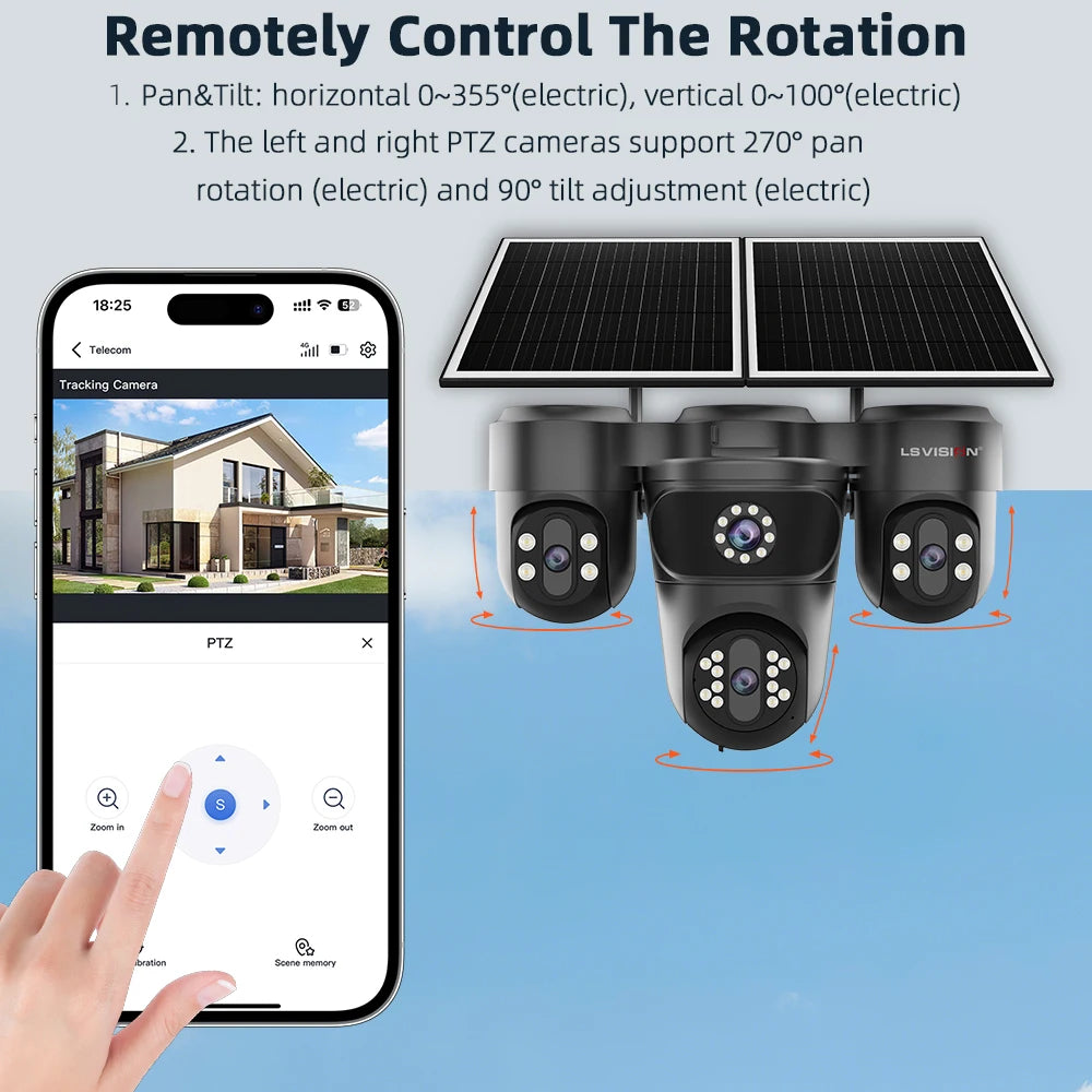 LS VISION Four Screens Camera Outdoor House Surveillance Cameras  4G SIM Wireless Camera Humanoid Automatic Tracking Ai Zoom