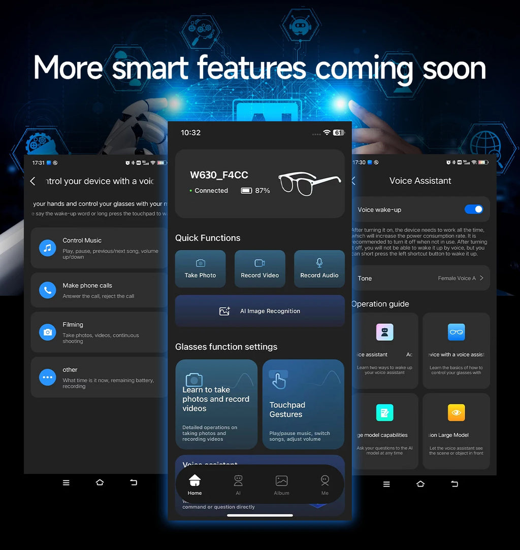 AI Smart Glasses with 8K Camera - Black Bluetooth Mixed Reality Headset Tidesmit