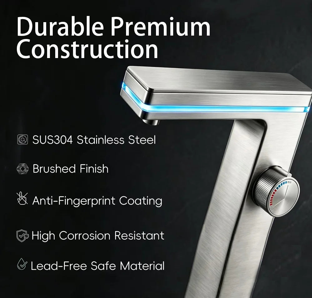 LED Digital Display Bathroom Faucet Deck Mounted Hot Cold Water Mixer Tap Smart Bathroom Sink Faucets Vanity Washbasin Faucet