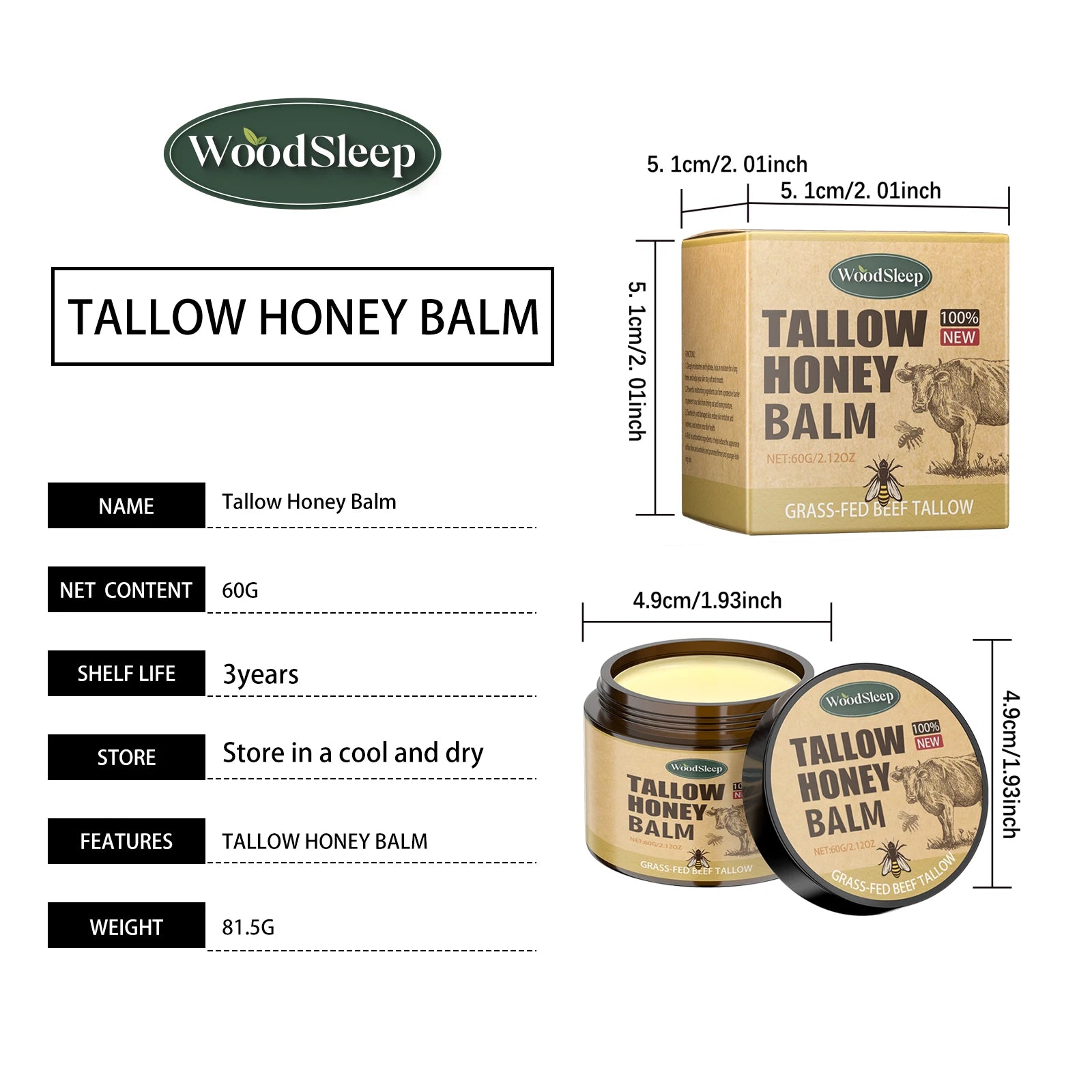 Deep Moisturizing Tallow Honey Balm For Face Natural Beef Tallow Anti Aging Light Non Greasy Skin Barrier Repair Daily Care 60g