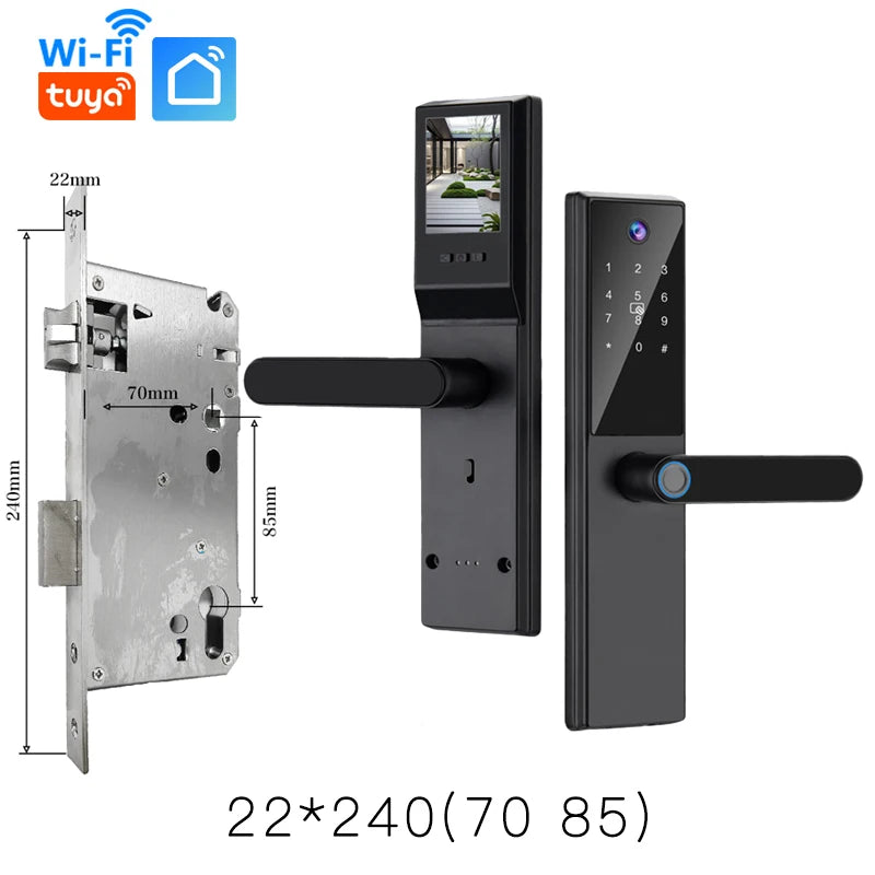 2025 New Tuya WiFi Digital Electronic Smart Wooden Door Lock With Biometric Camera Fingerprint Smart Home Remote Unlock
