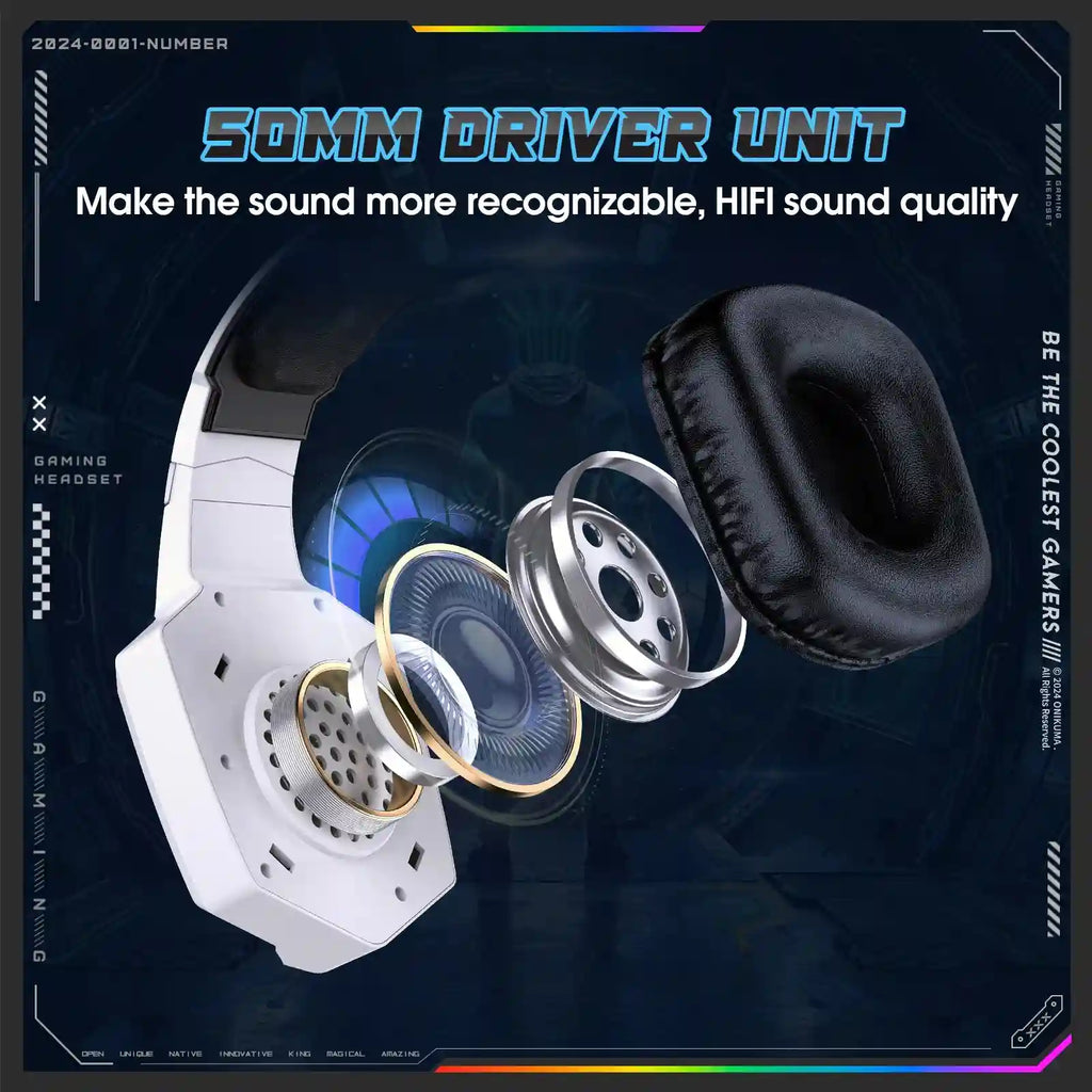 Wireless Gaming Headset with Mic - Noise Cancelling Over-Ear White Tidesmit