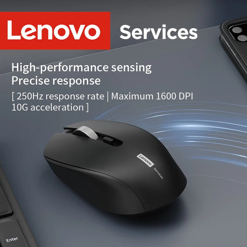 Lenovo Wireless Ergonomic Computer Mouse Noise-Reduction Silent Click High-Precision Wheel Lightweight Portable Design Mouse