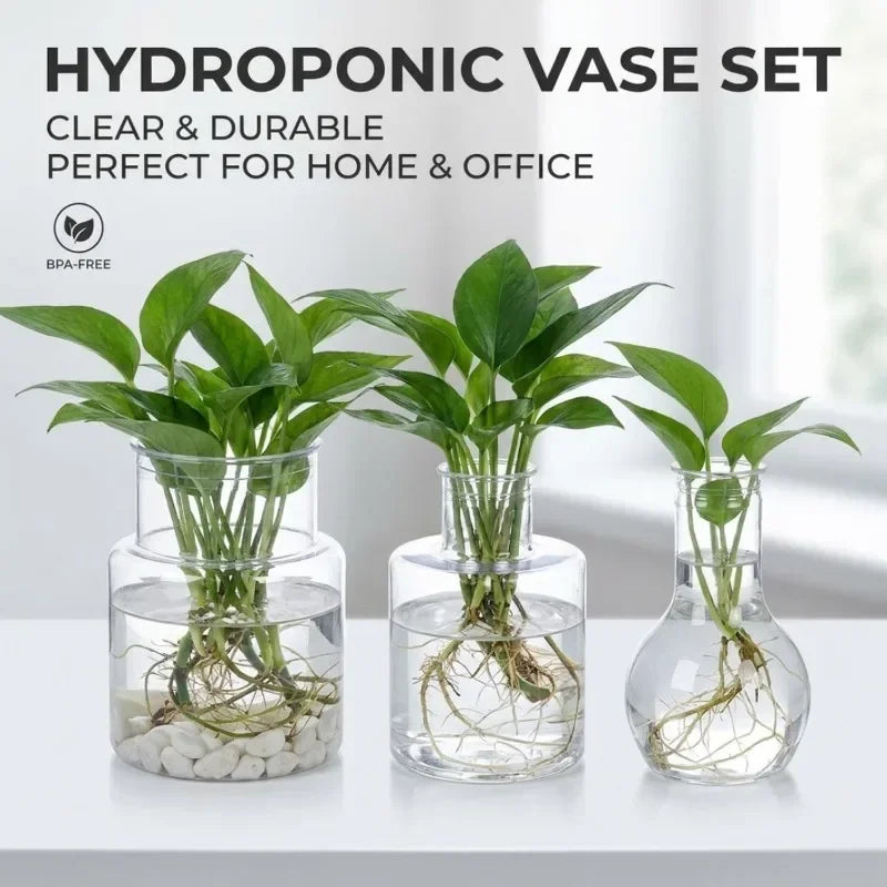 1/5x Transparent Hydroponic Flower Pot Planting Rooting Container Tabletop Plants Bonsai Office Table Home Gardening Decoration