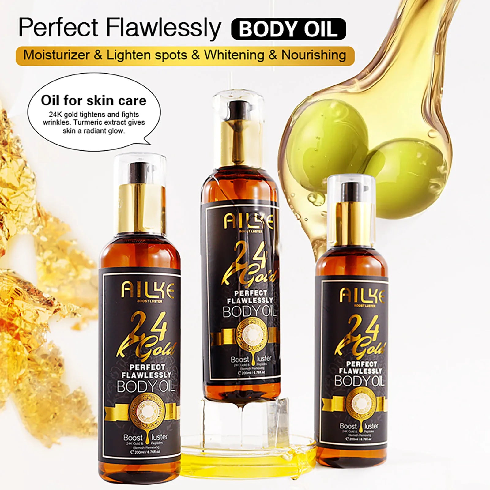 AILKE 24K Glod Flawlessly Skin Care Set, Whitening, Reduce Dark Spots, Pigmentation, Wrinkles, Moisturize, For All Skin Types