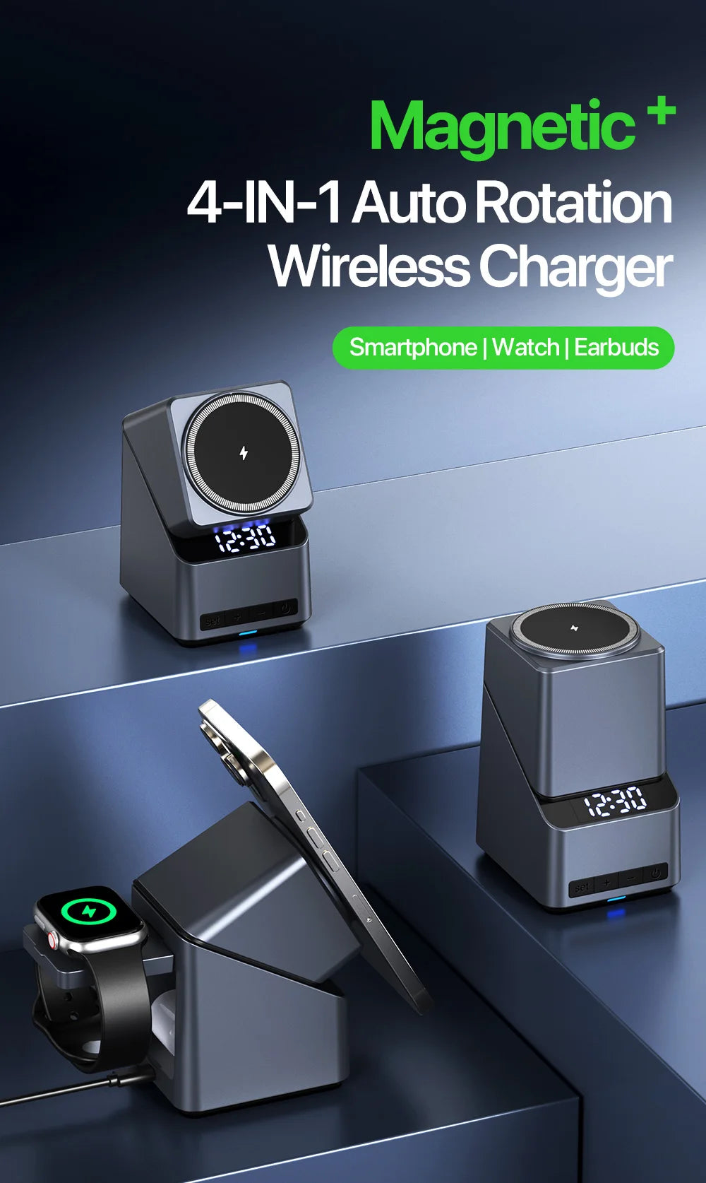 4 in 1 Wireless Charger Station - Qi Certified MagSafe Compatible Tidesmit