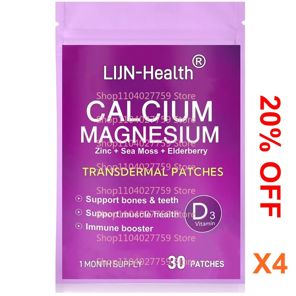 30 Patches Calcium Magnesium Zinc Transdermal Patches with Vitamin D3 for Bone, Muscles, Calm Mood