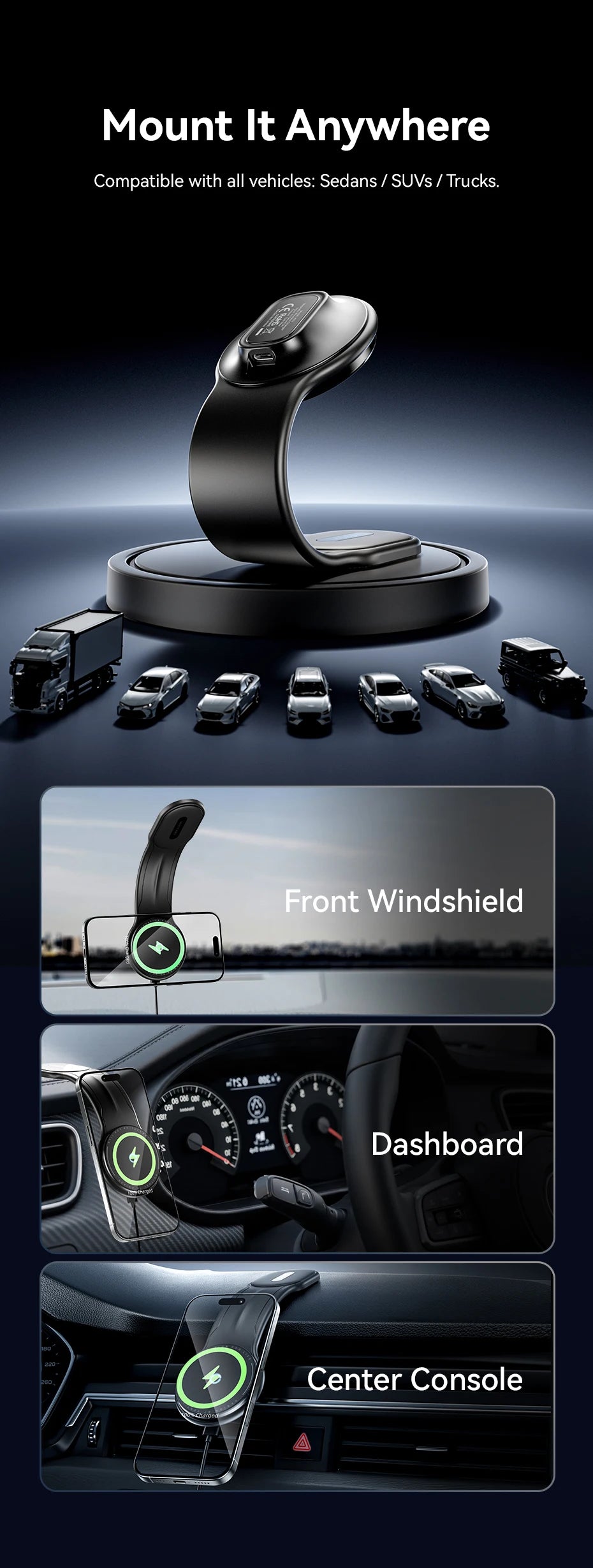 Magnetic Wireless Car Phone Charger - 15W Qi Certified Mount Tidesmit