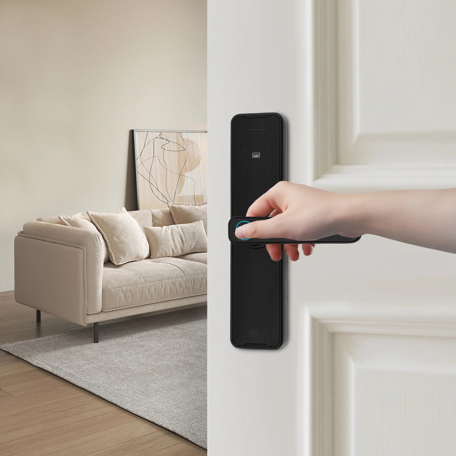 Smart Door Lock Fingerprint Password WiFi TUYA APP Electronic Keypad Lock with 180° Rotatable Handle 50 Fingerprints 100 Passwords Capacity Aluminum Alloy for Home Hotel Office Indoor Outdoor