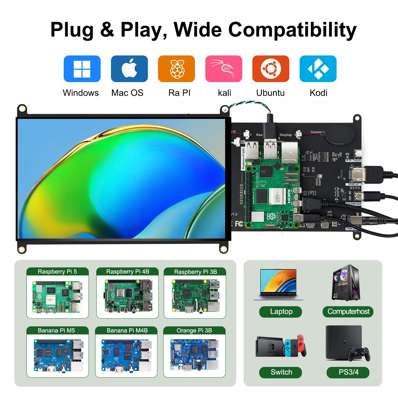 8 Inch Raspberry Pi Touch Monitor 1920×1200 IPS 10-Point Touch Screen Built-in Speaker HDMI Display for Pi 5 4B PC Case 3D Print