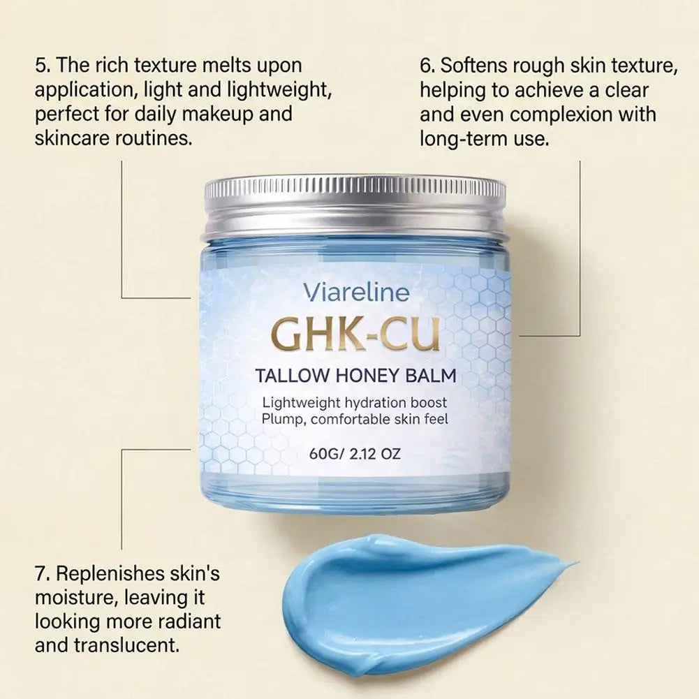Viareline GHK‑CU Tallow Honey Moisturizing Balm, Copper Peptide Skin Barrier Repair Cream, Gentle Fast‑Absorbing Lotion