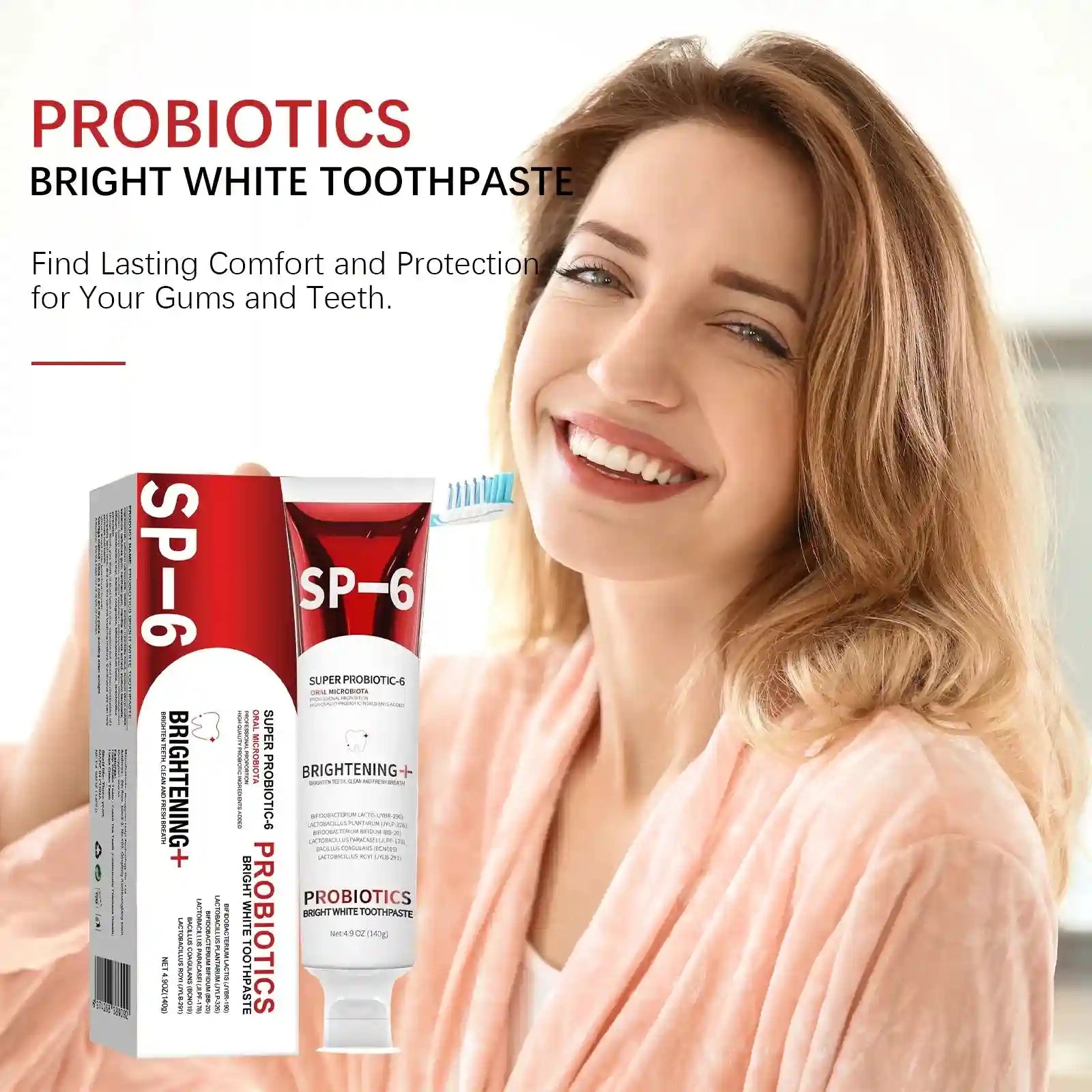 Tidesmit 140g SP-6 Probiotic Whitening Toothpaste for plaque removal, cavity prevention, and fresh breath.