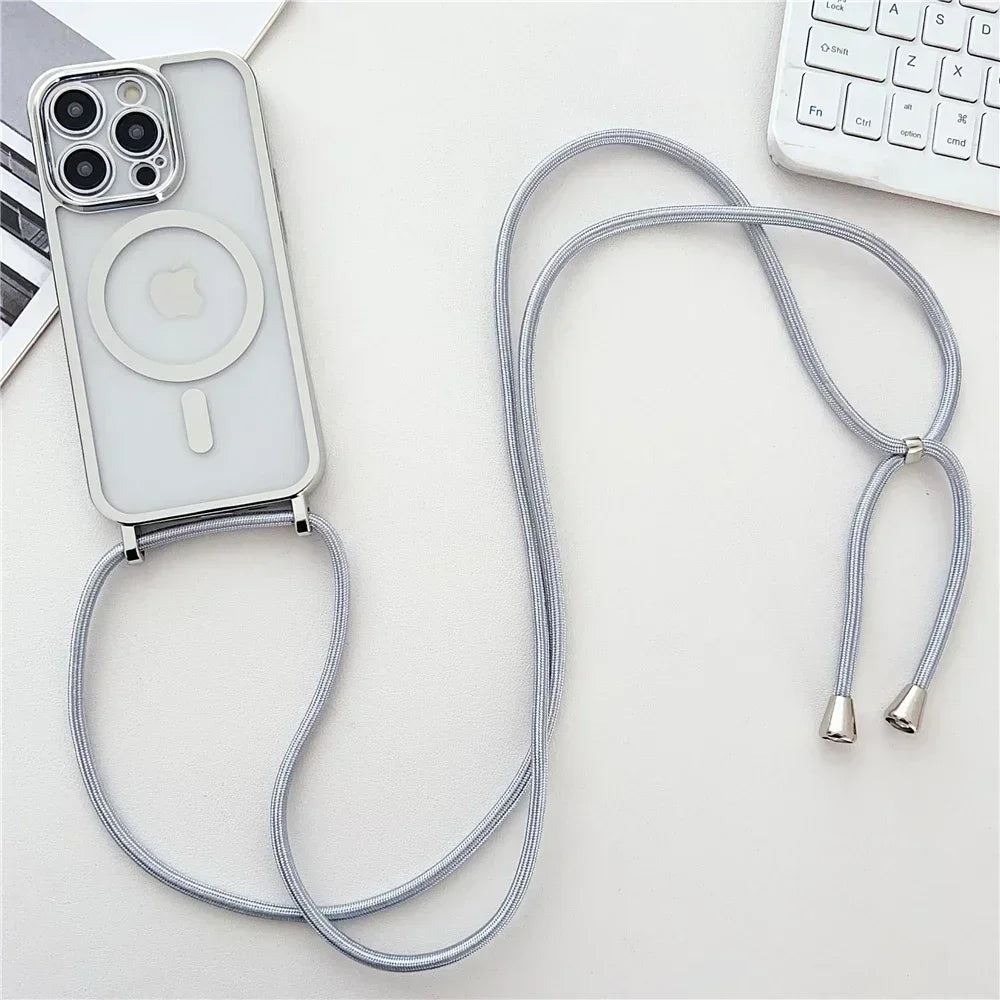 Crossbody Phone Case for iPhone 16 Pro Max with Adjustable Lanyard Silver Tidesmit