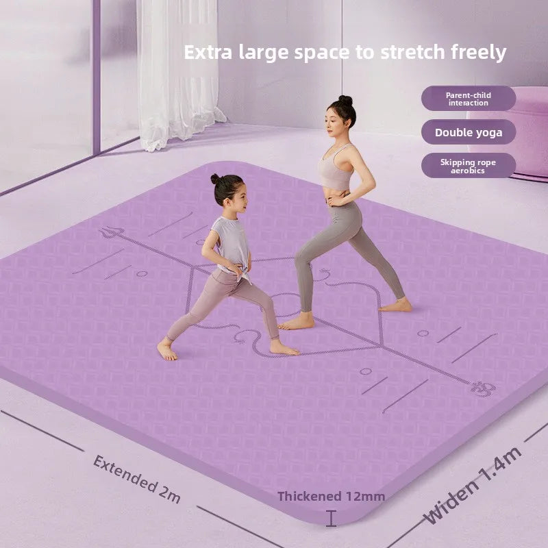 New Able Large Double Yoga Mat Thickened 12mm Widened Mat Parent-child Family Fitness Dancing Sound Insulation