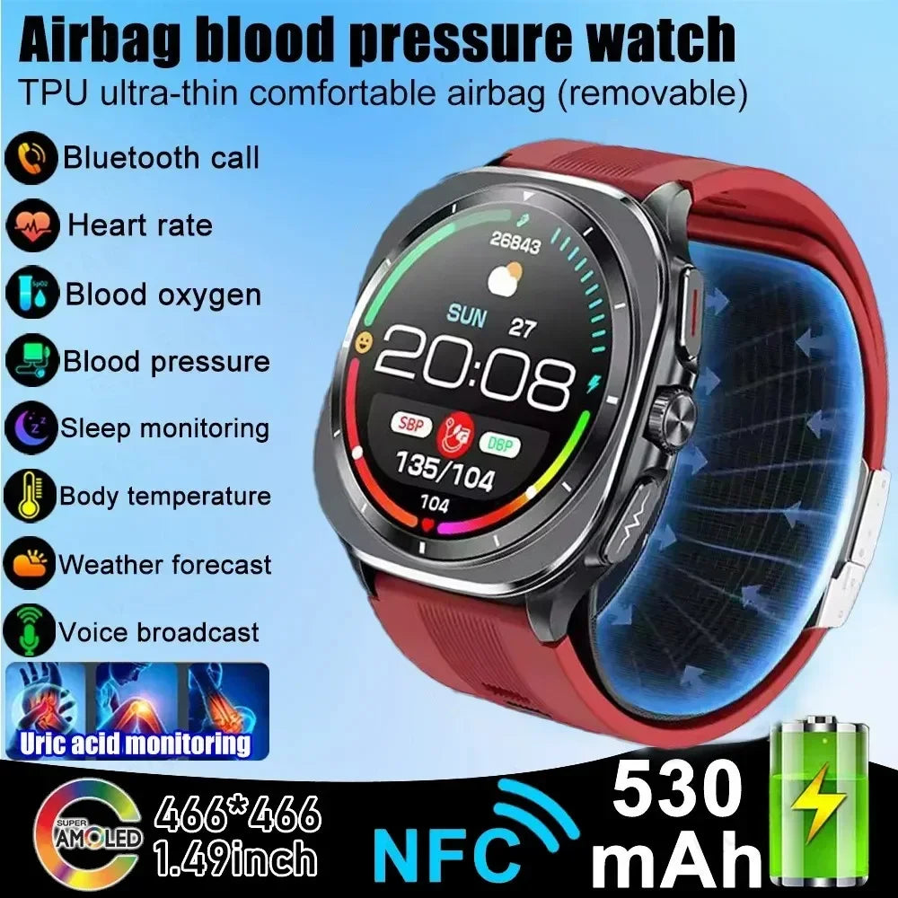 New AI Diagnosis Smart Watch Men, Air Pump Airbag Accurate Measure Blood Pressuer ECG Uric Acid Lipid Smartwatches For XIAOMI