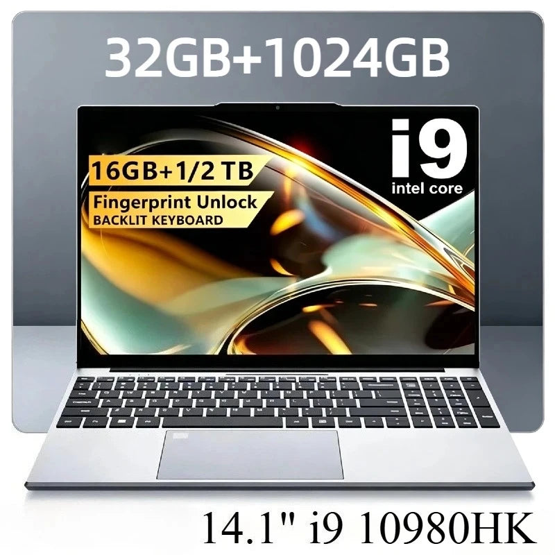 Intel i9-10980HK 14.1 Pro Notebook 8C16T 2.4-5.3GHz 16MB Cache 45W 32GB DDR4 2TB NVMe SSD Gaming Laptop Office Fast