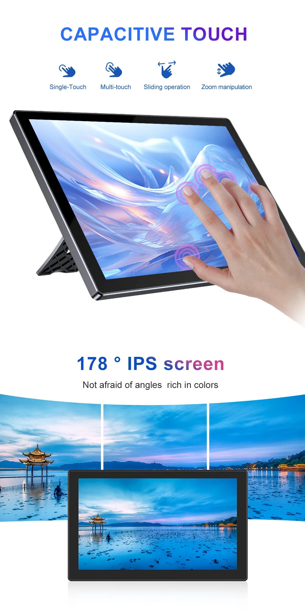 10.1 Inch Raspberry Pi 5 4/3/B/B+/A+ Monitor 1280x800 IPS 5-Points Capacitive Touchscreen Drive Free HDMI Display For Win 7/8/10