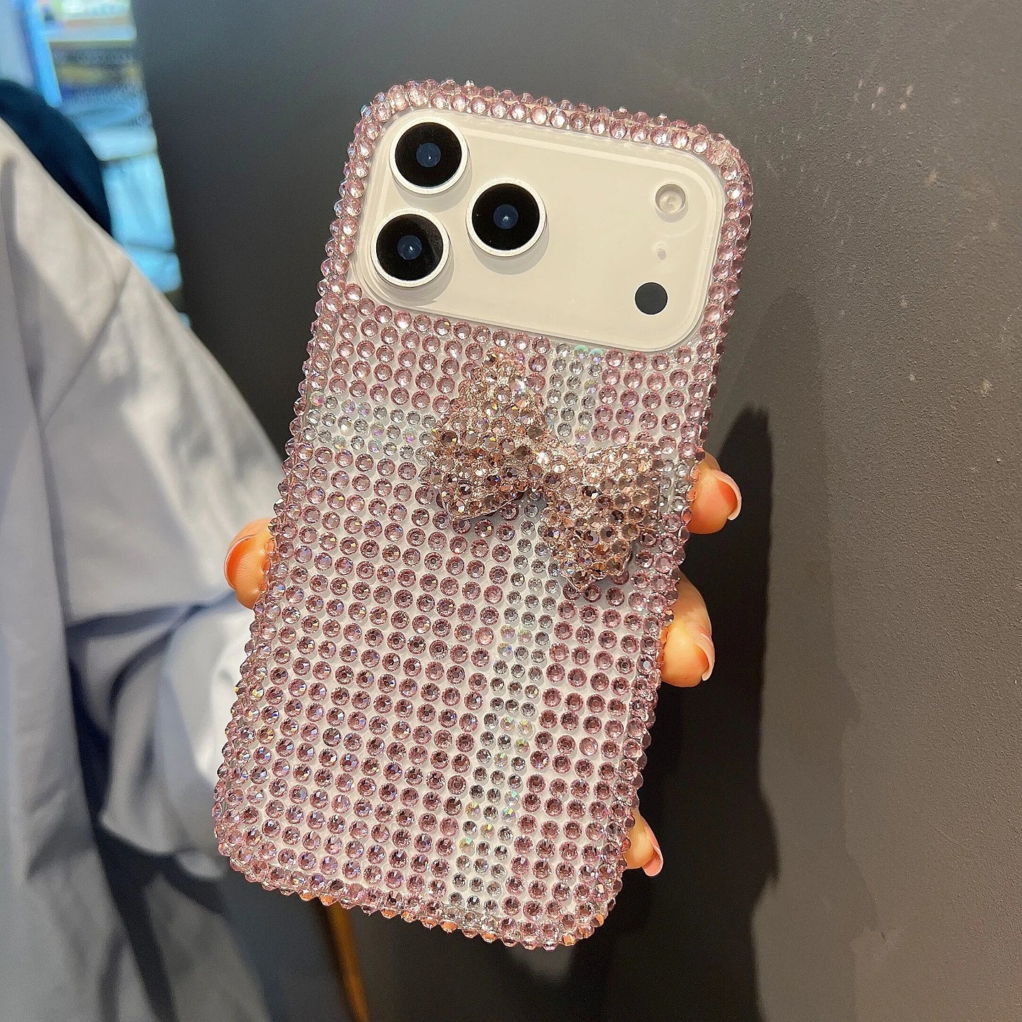 Diamond Bow Phone Case for iPhone 17 Pro Max - Shock-Absorbing Pink Case only Case B Tidesmit