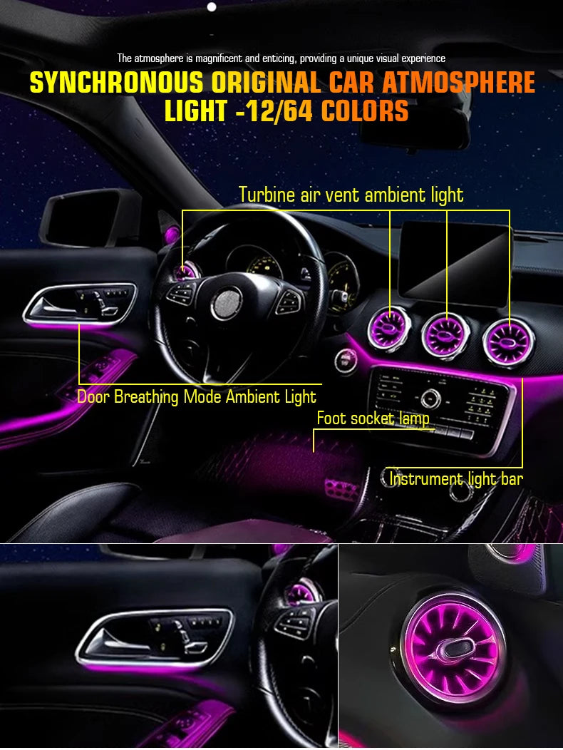 Mercedes-Benz Turbine LED Air Vents - 64 Color Ambient Lighting Kit Tidesmit