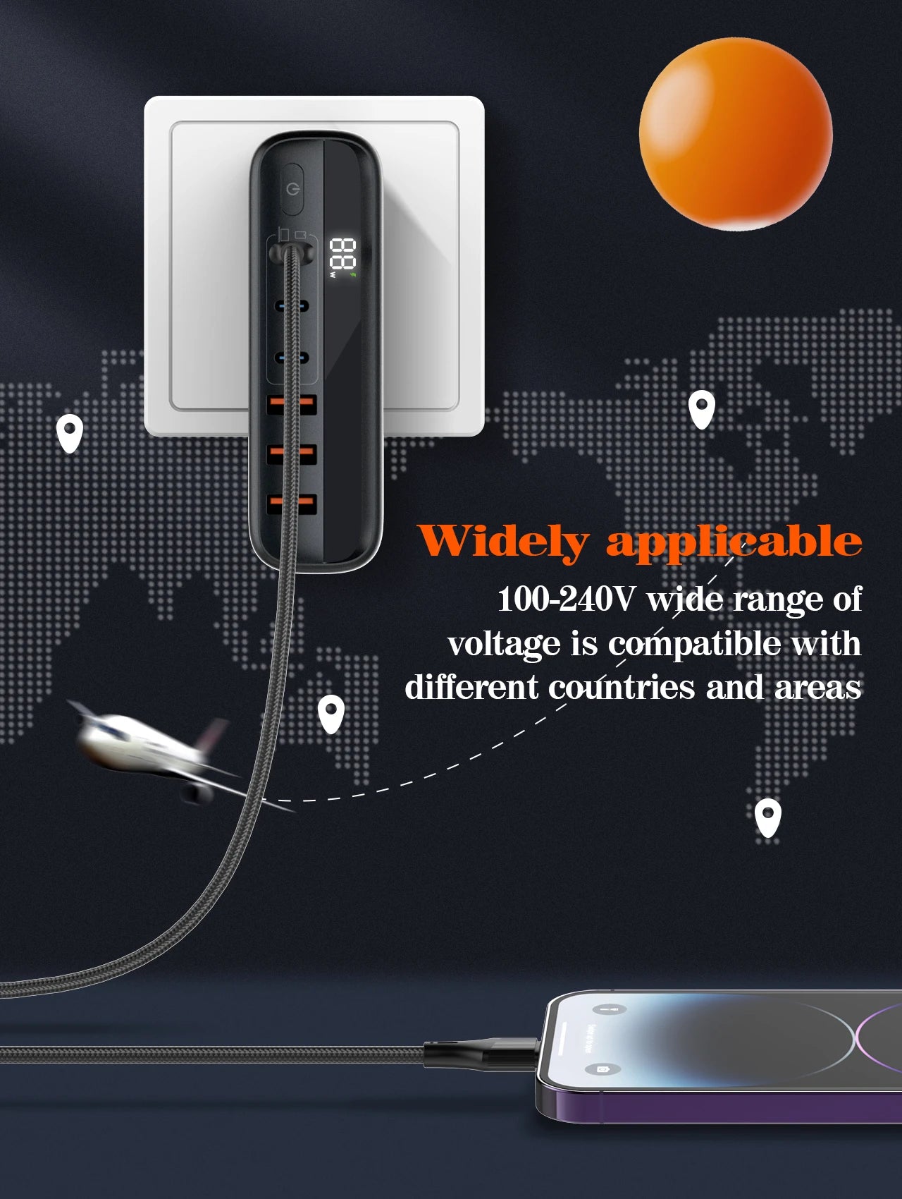 LDNIO 140W GaN international Travel Adapter USB C Charger Block 100W Port LED Display AU US UK EU Charging Station Wall Charger