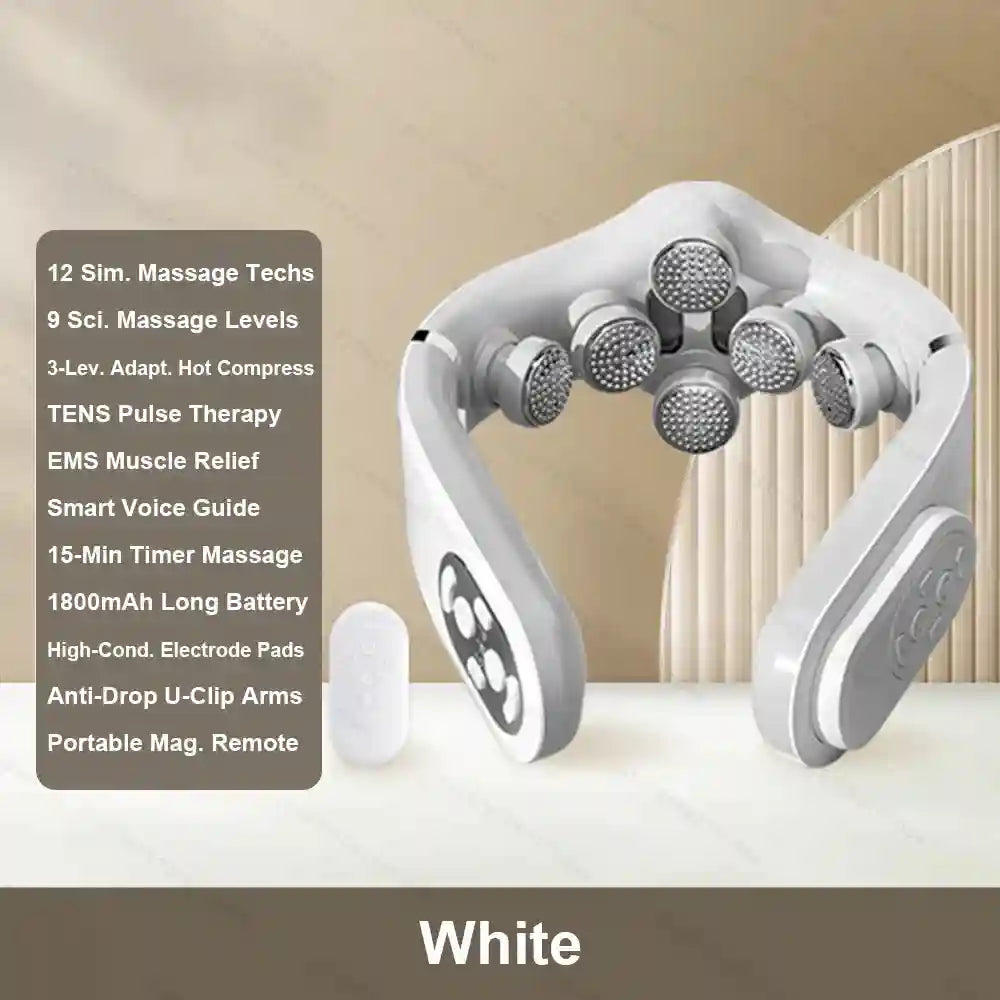 Cervical Neck Massager - TENS Pulse Heat Therapy for Muscle Relief Eye Massage Instrument White Tidesmit