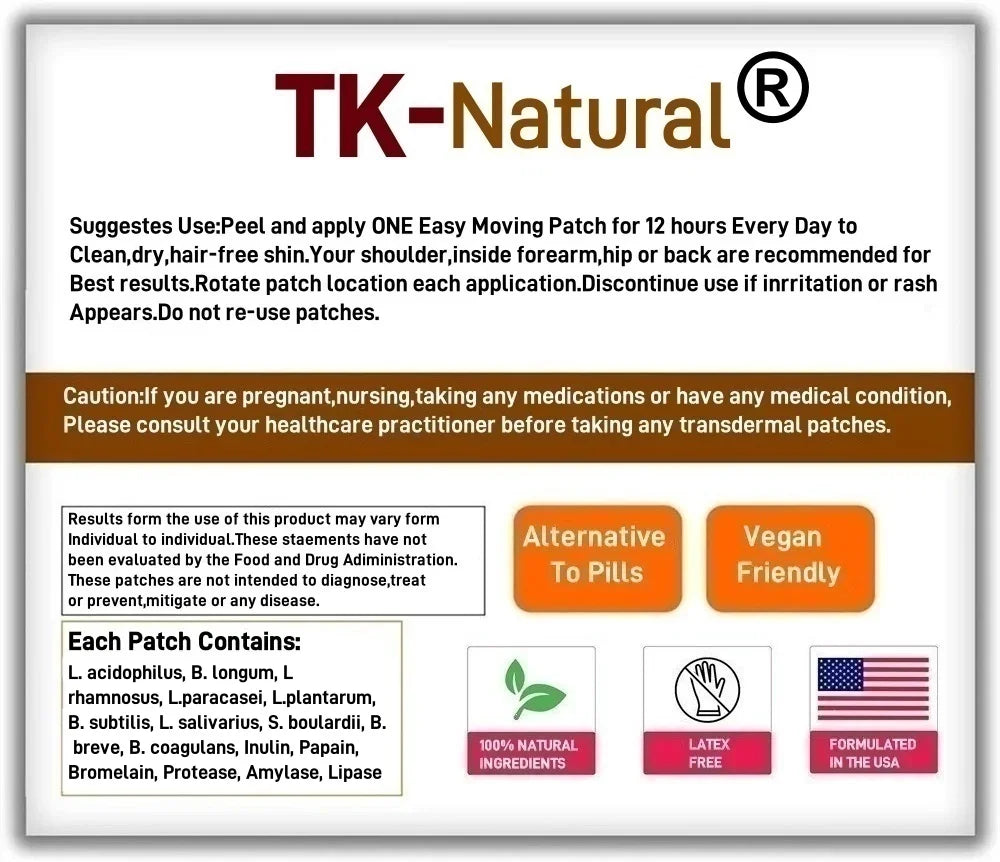 30 Patches Probiotics Transdermal Patches with Digestive Enzymes and Prebiotic Multi Enzyme Complex for Gut Health