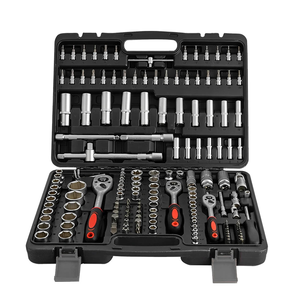172Pcs Ratchet Socket Wrench Set, 1/4 3/8 1/2 Drive Combo Tool Kit, Chrome Vanadium Steel Auto Repair Hand Tools with Screwdriver Bits, TPR Ergonomic Handle, Sturdy Storage Case, for Car Motorcycle Bicycle Maintenance, Heavy