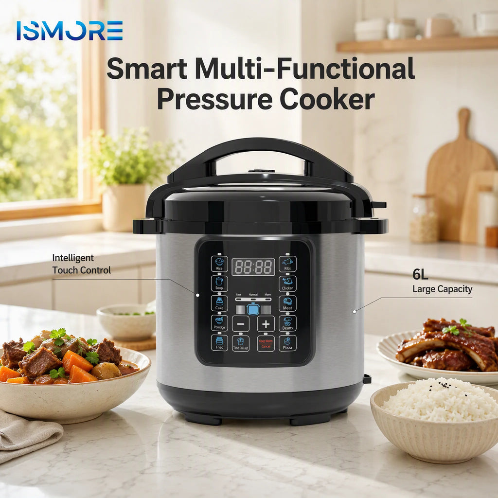 Electric pressure cooker with lid and digital touch control, 6L capacity pot