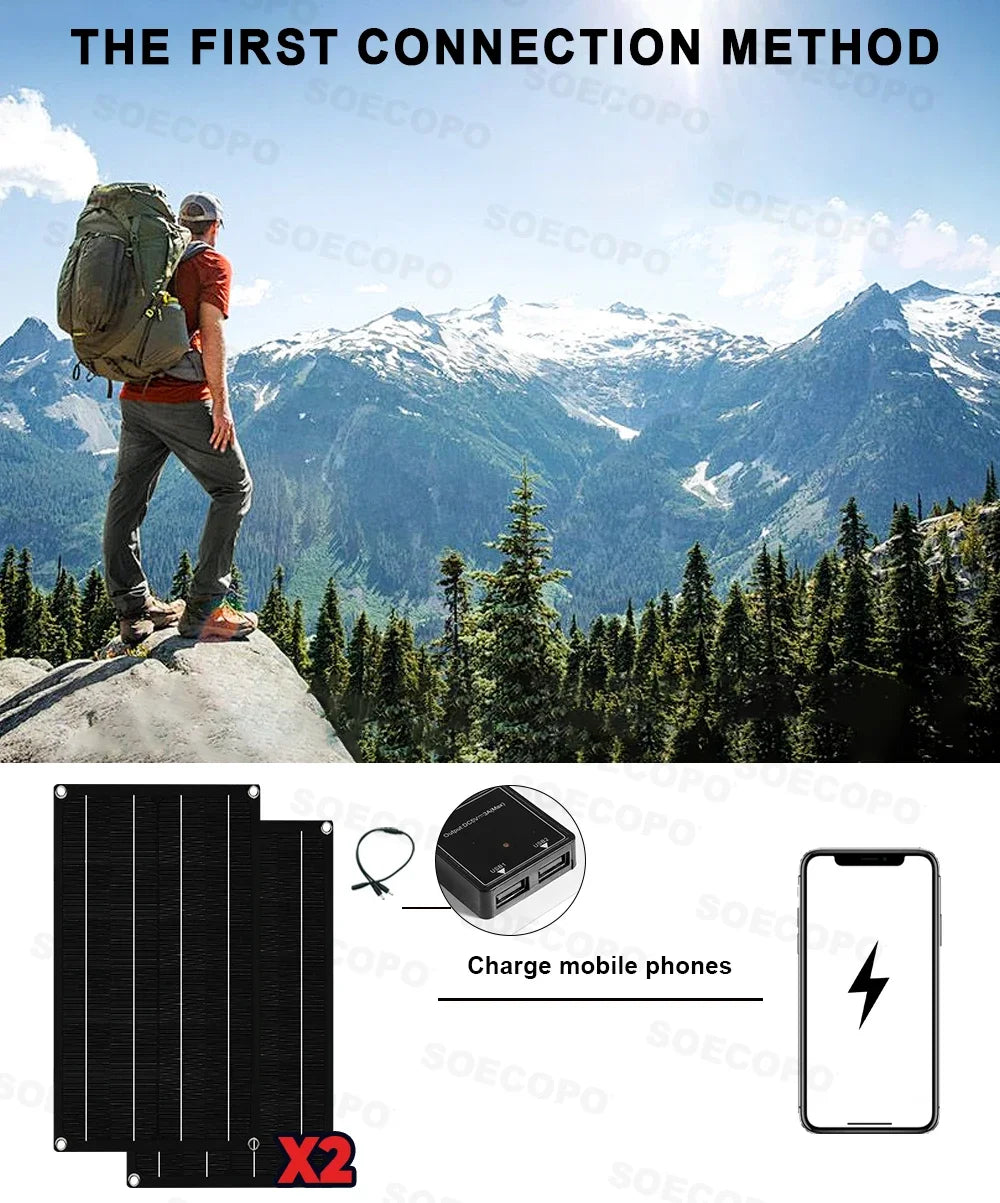 SOECOPO 7000W Peak Solar System Kit 2x800W Panels 100A Controller DC 12V To AC 110V 220V Inverter Generator for Home Camping