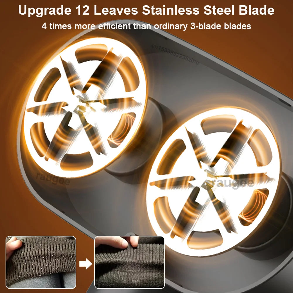 Tidesmit USB rechargeable lint remover showing the high-speed blade head for removing clothing fuzz and hair balls.